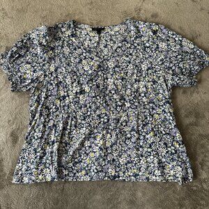 Lane Bryant Floral Peplum Puffed Sleeve Blouse Top Women's 26 Plus Size Cottage